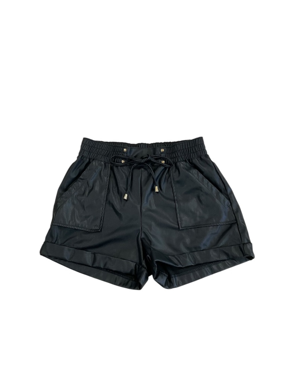 CiSono Black Faux Leather Shorts Women’s Medium Pull  Shorts style PUSH10